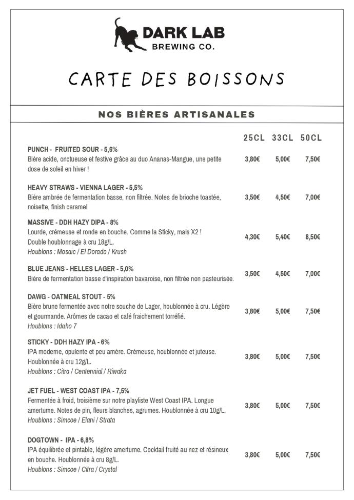 carte des bières artisanales